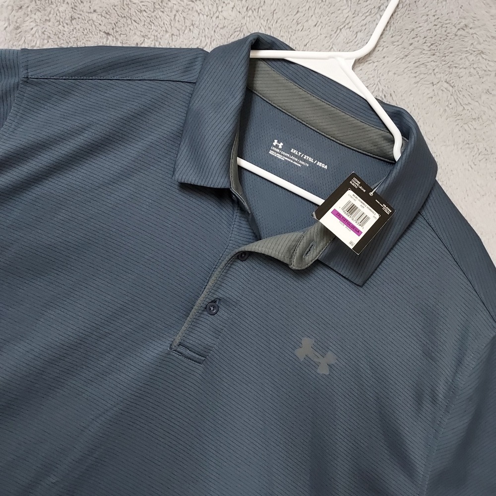NEW Under Armour Polo Shirt Men 2XLT Tech Textured Performance Blue Golf Stretch